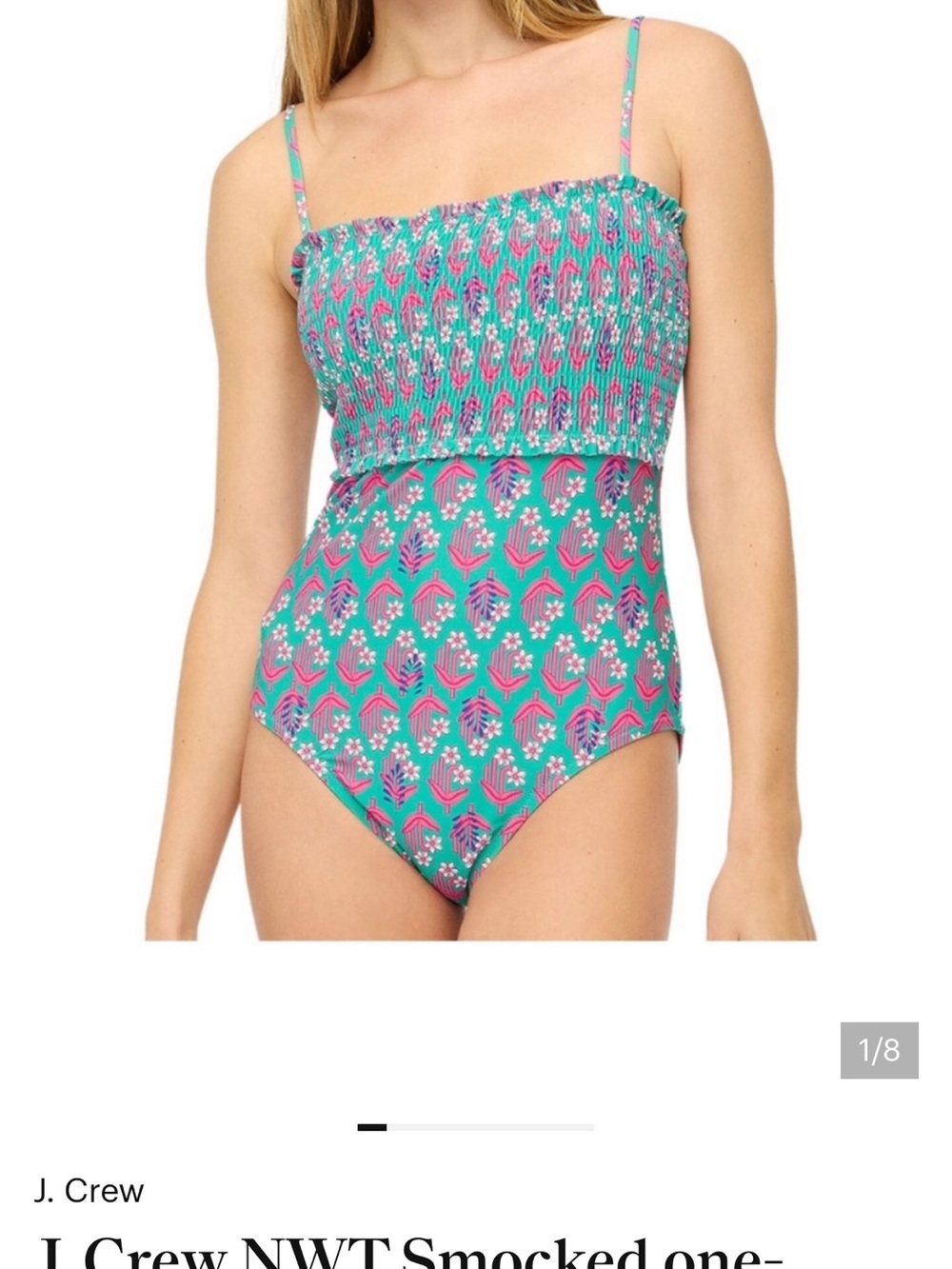 J. Crew Teal & Pink Smocked One-Piece Swimwear